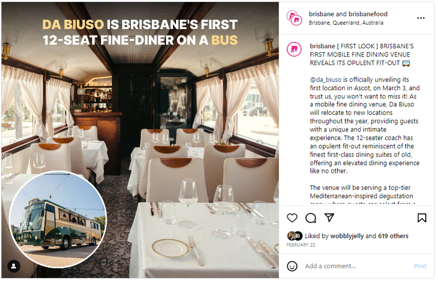 Instagram post from Brisbane on the Da Biuso launch.