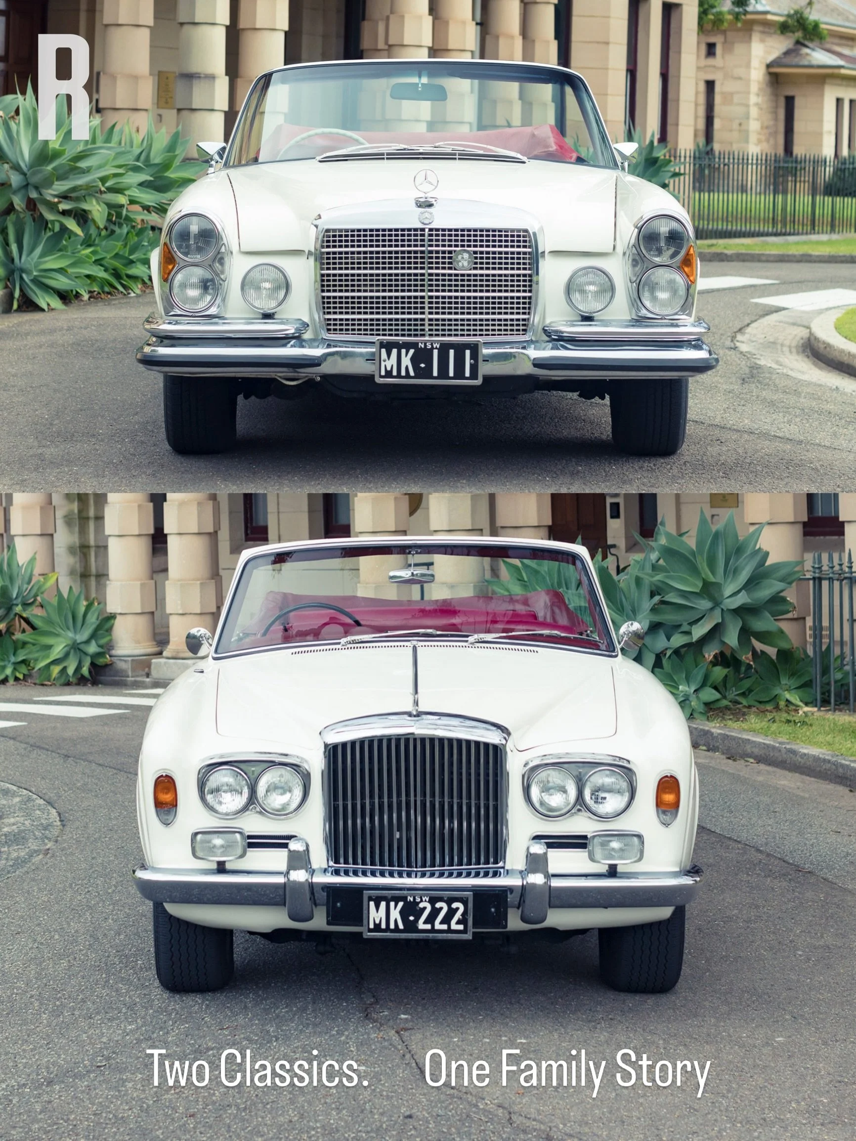 Some cars are valuable. Some cars become family. This remarkable pairing tells both stories.

A rare 1968 Bentley T Mulliner Park Ward Drophead Coup&eacute;, one of just 24 right hand drive examples built, and a Mercedes-Benz 3.5 Cabriolet once owned