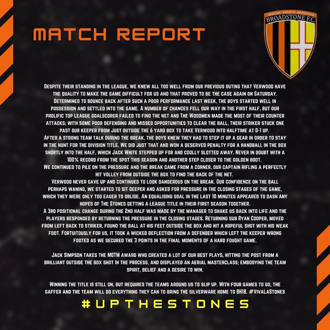 MATCH REPORT: Broadstone FC Vs Verwood FC📋🖊️⚽️

#UpTheStones