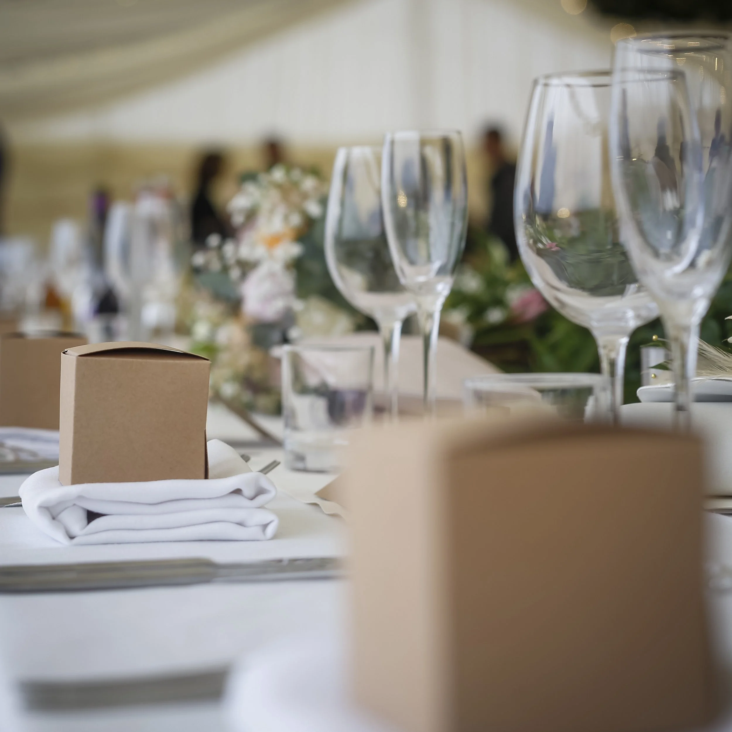 Wedding marquee table set up for a reception dinner