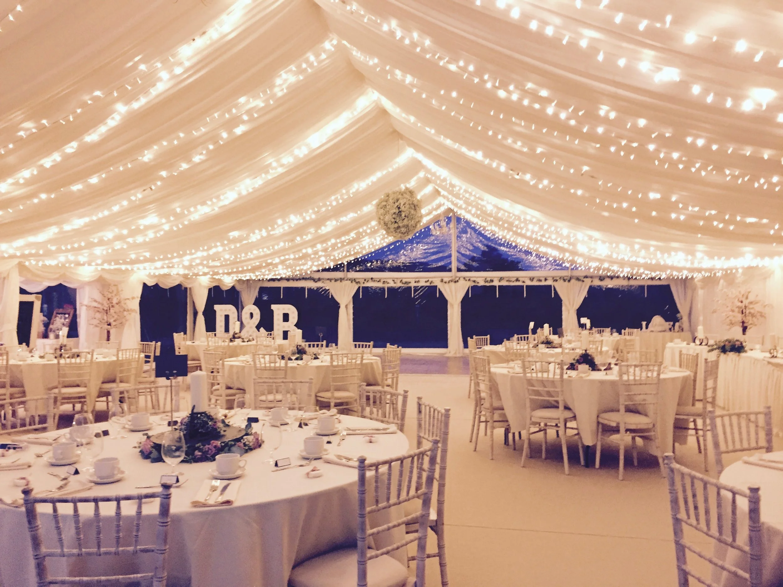 fairy lights in a marquee
