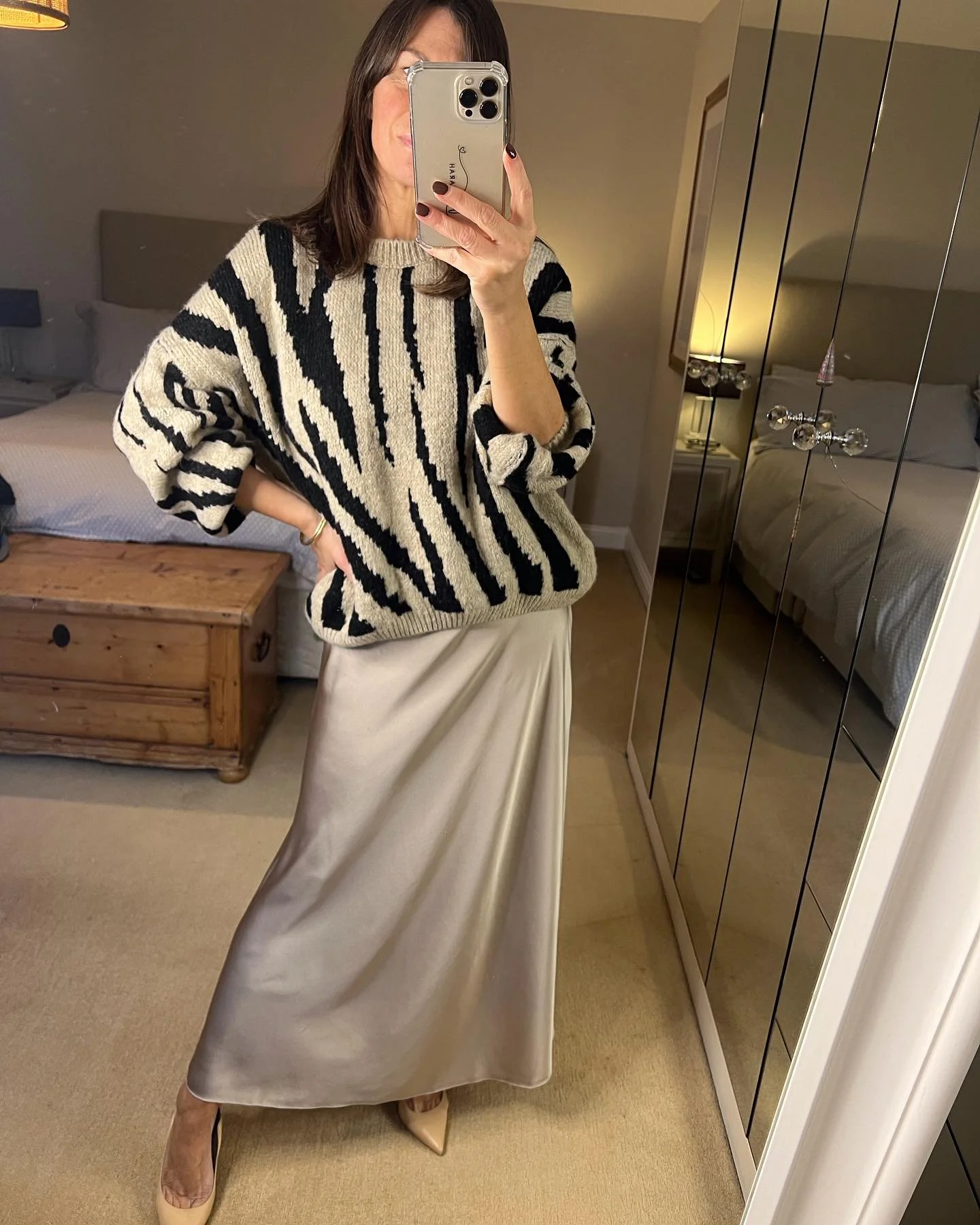 Edit #2 of Skirt &amp; Sweater day&hellip;.

Bestselling Satin A line in Caramel
One size: 8-14
&pound;42
.
Zebra Knit 
One size: 8-18
&pound;45
.
Basics Polo Neck
One size 8-14
&pound;24
.
#dopaminedressing #zebraprint #satinskirt #alineskirt #style