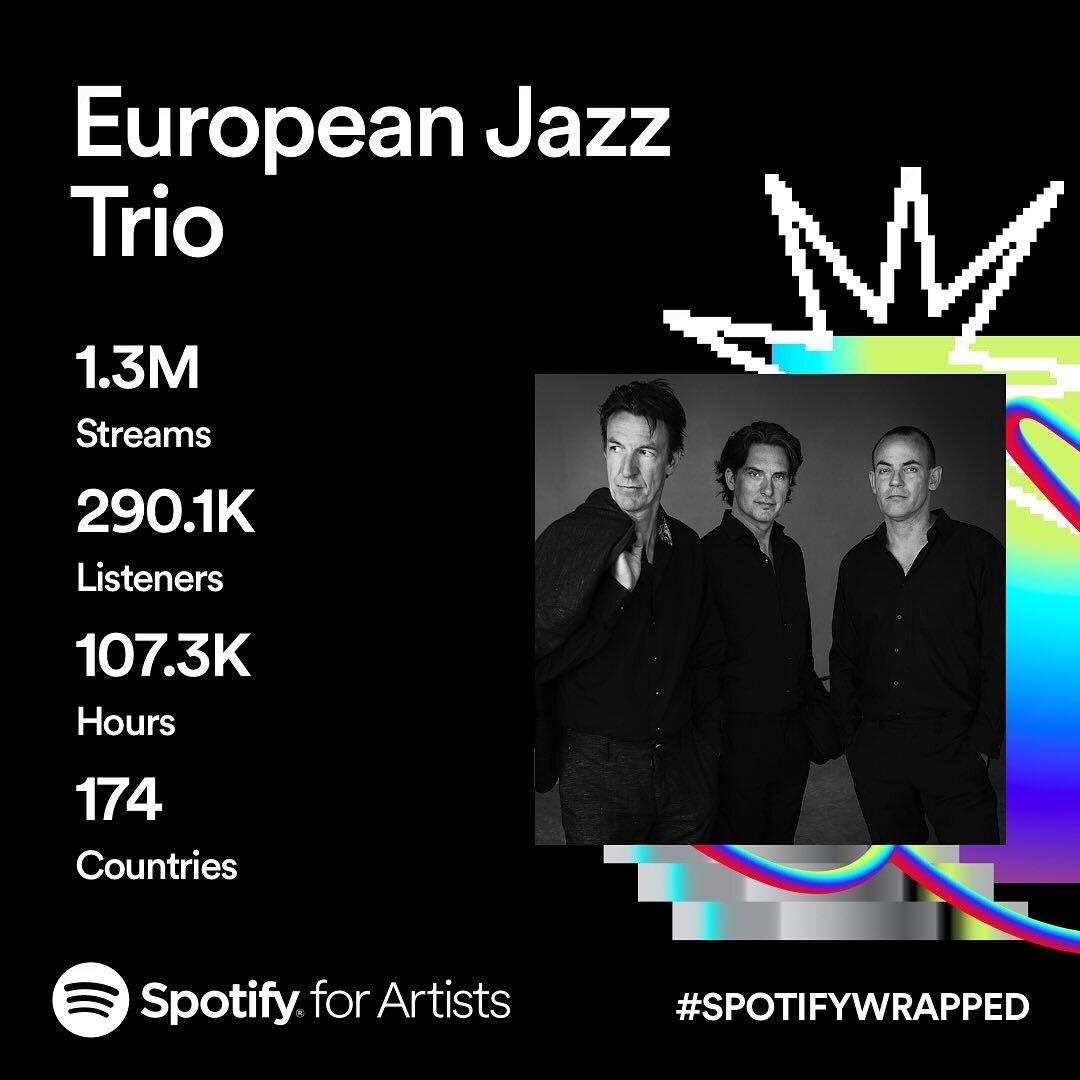 A big Thank you for all those who have enjoyed our music and streams on #Spotify #EuropeanJazzTrio #MarcvanRoon #RoyDackus #FransvanderHoeven #JazzTrio #Jazz #Pianist #유러피안재즈트리오 #Spotify #SpotifyWrapped #thankyou2023