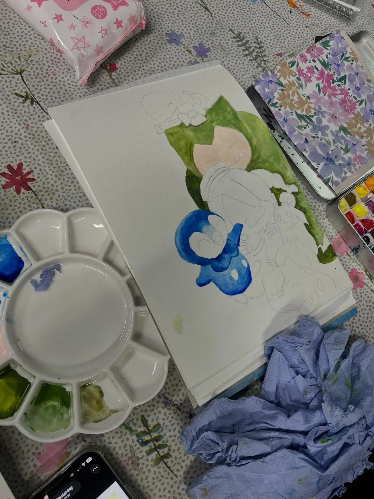 Tuesday we were practicing mixed media - painting, collage, print making, mark making