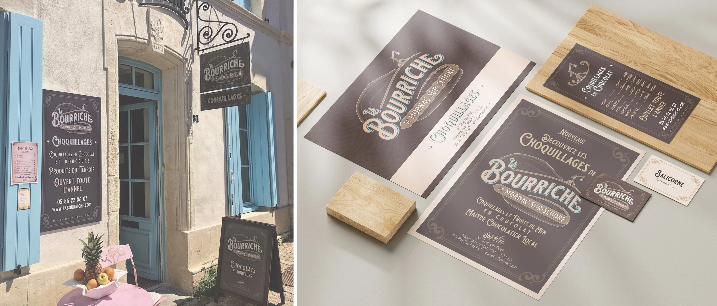 Freelance commission for logo, signage, stationary & product branding for ‘La Bourriche’ chocolate shop
📍Mornac-sur-Seudre, FR
