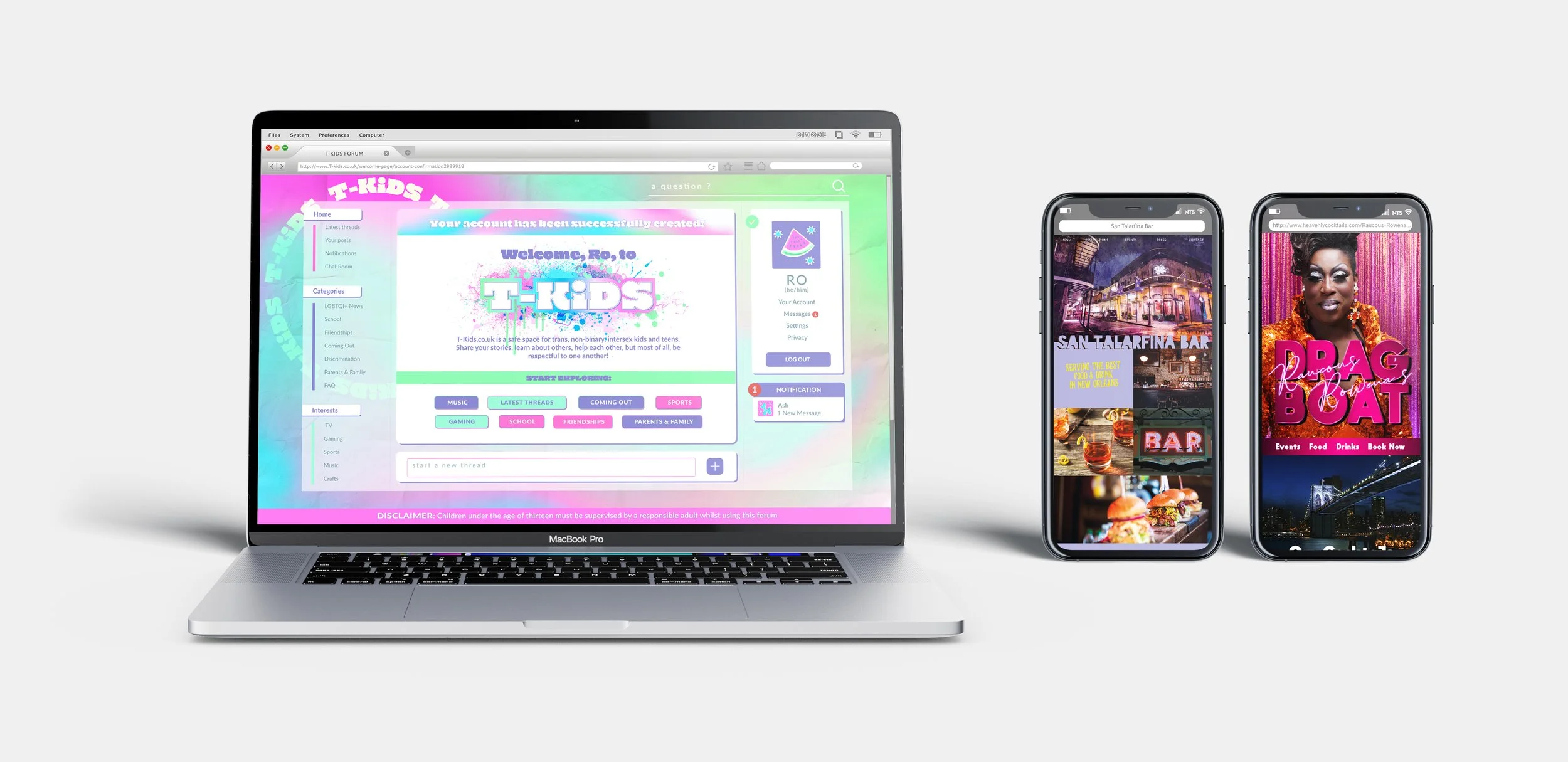 Trans Kids and American bars websites mock-up created for Channel 4’s ‘Hollyoaks’