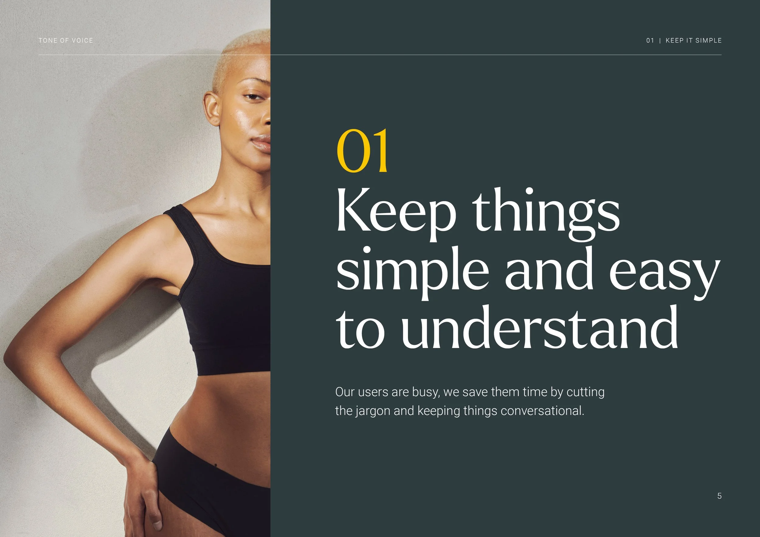 A woman with short blonde hair wearing a black tank top and black shorts, standing against a light-colored textured wall, partially overlayed by a dark teal box with text.