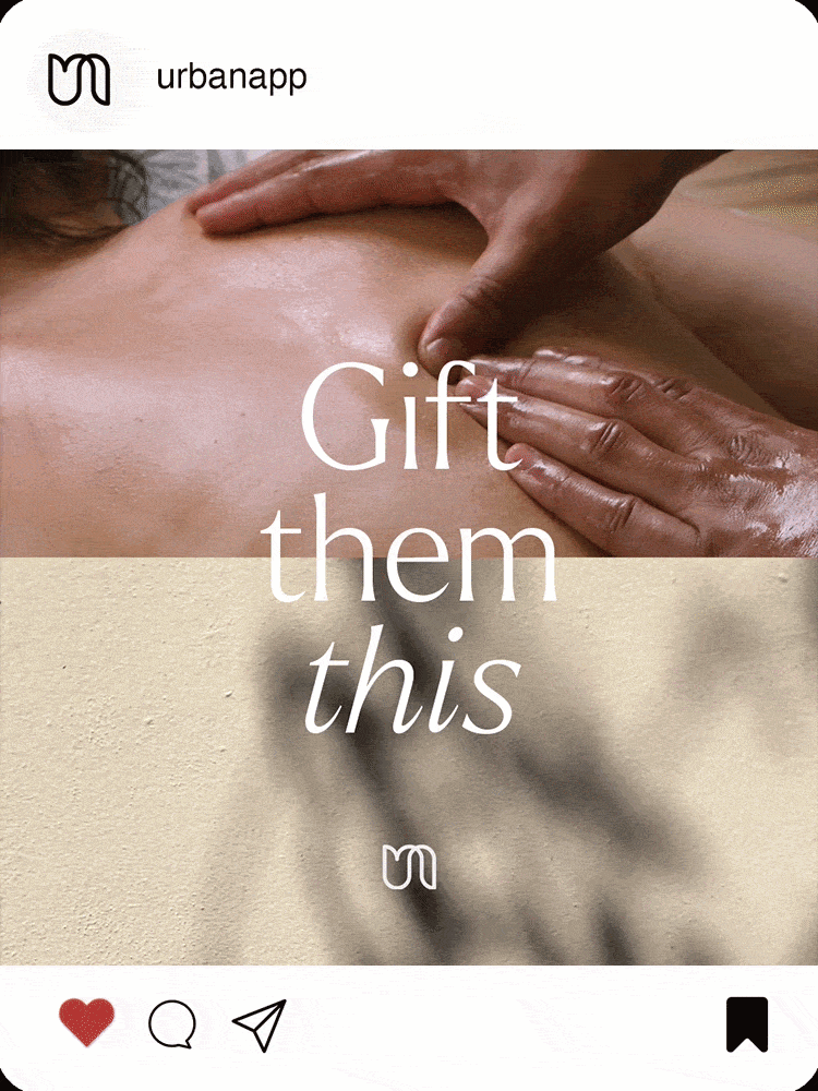 Image promoting gift certificates for spa services with a person receiving a massage in the background, text overlay reads 'Gift them this'.