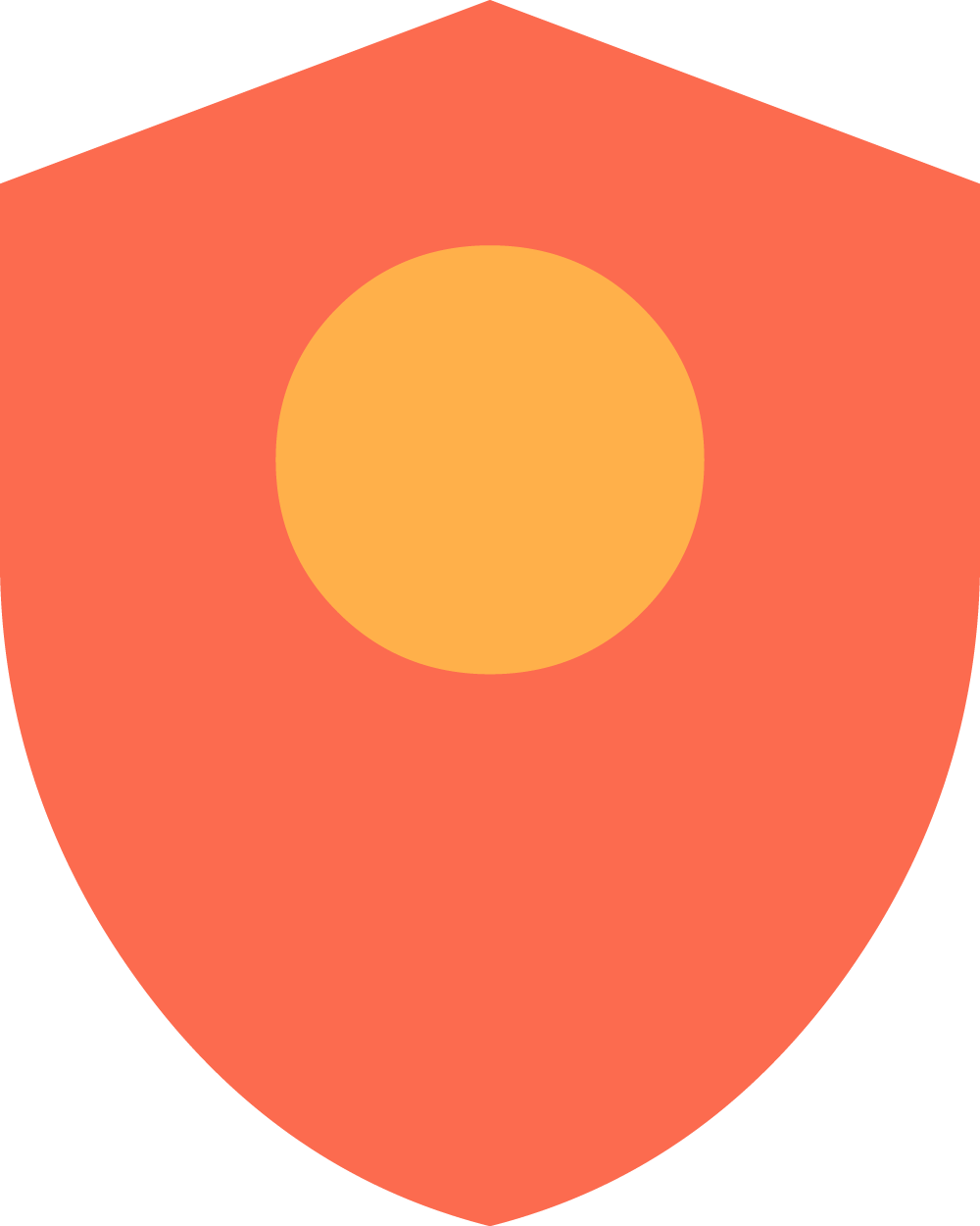 Illustration minimalist d'un badge ou d'une épingle avec un fond de couleur dégradée orange et un cercle jaune au centre.
