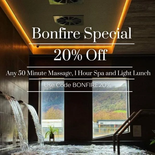 🎆 Bonfire Night Special at Wave Garden Spa 🎆
Warm up and unwind this Bonfire Night with a sparkling spa treat! 💆&zwj;♀️✨

Enjoy 20% off:
🔥 Any 50-minute treatment
💧 1 hour of spa access
🥗 A delicious light lunch

Escape the chill and indulge in