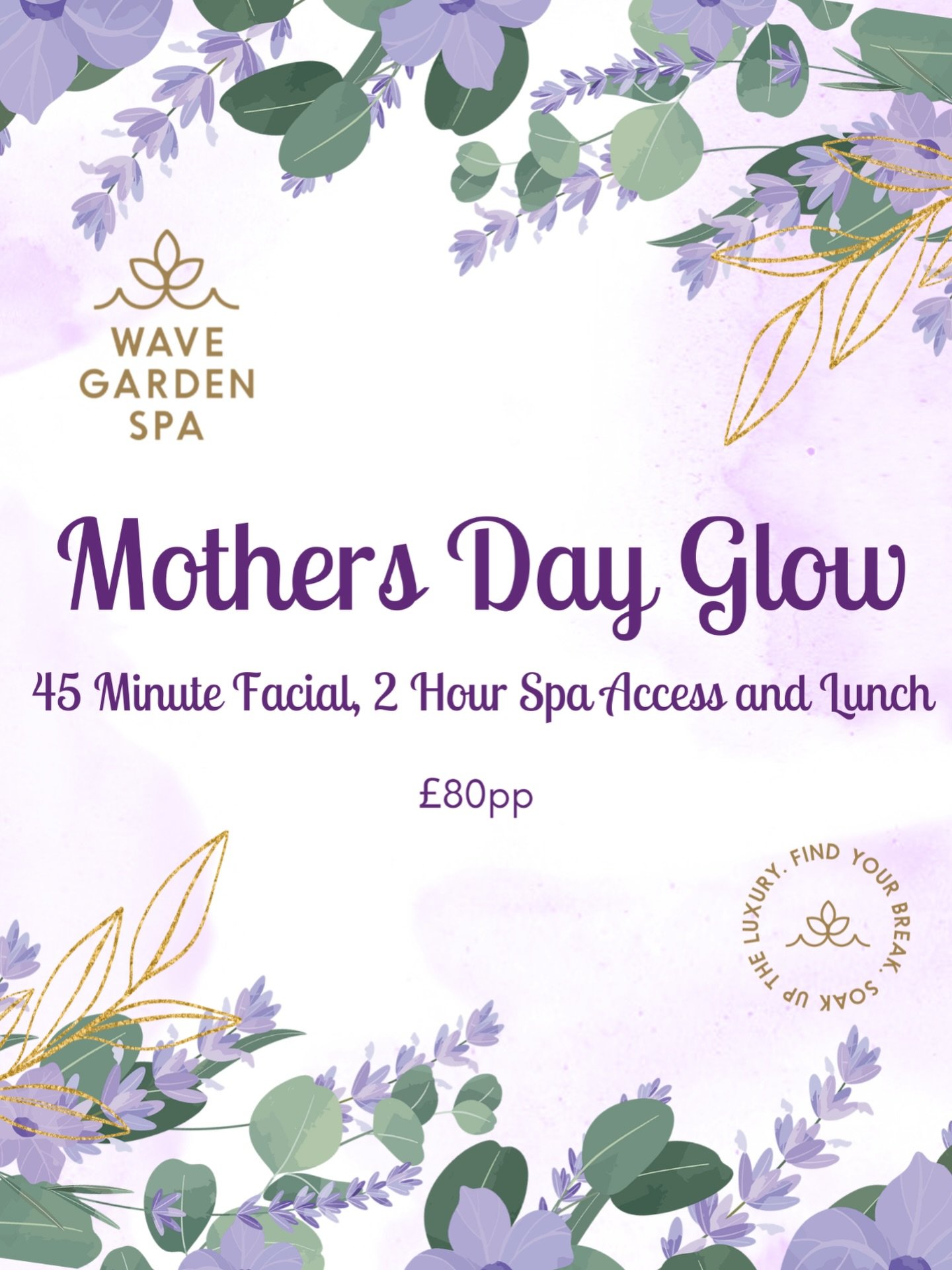 🌸 Mother&rsquo;s Day Spa Package &ndash; &pound;80pp | All Day Everyday in March 🌸

This Mother&rsquo;s Day, give the gift she truly deserves&hellip; time to relax, unwind and feel completely pampered at Wave Garden Spa 💕

Our luxurious Mother&rsq