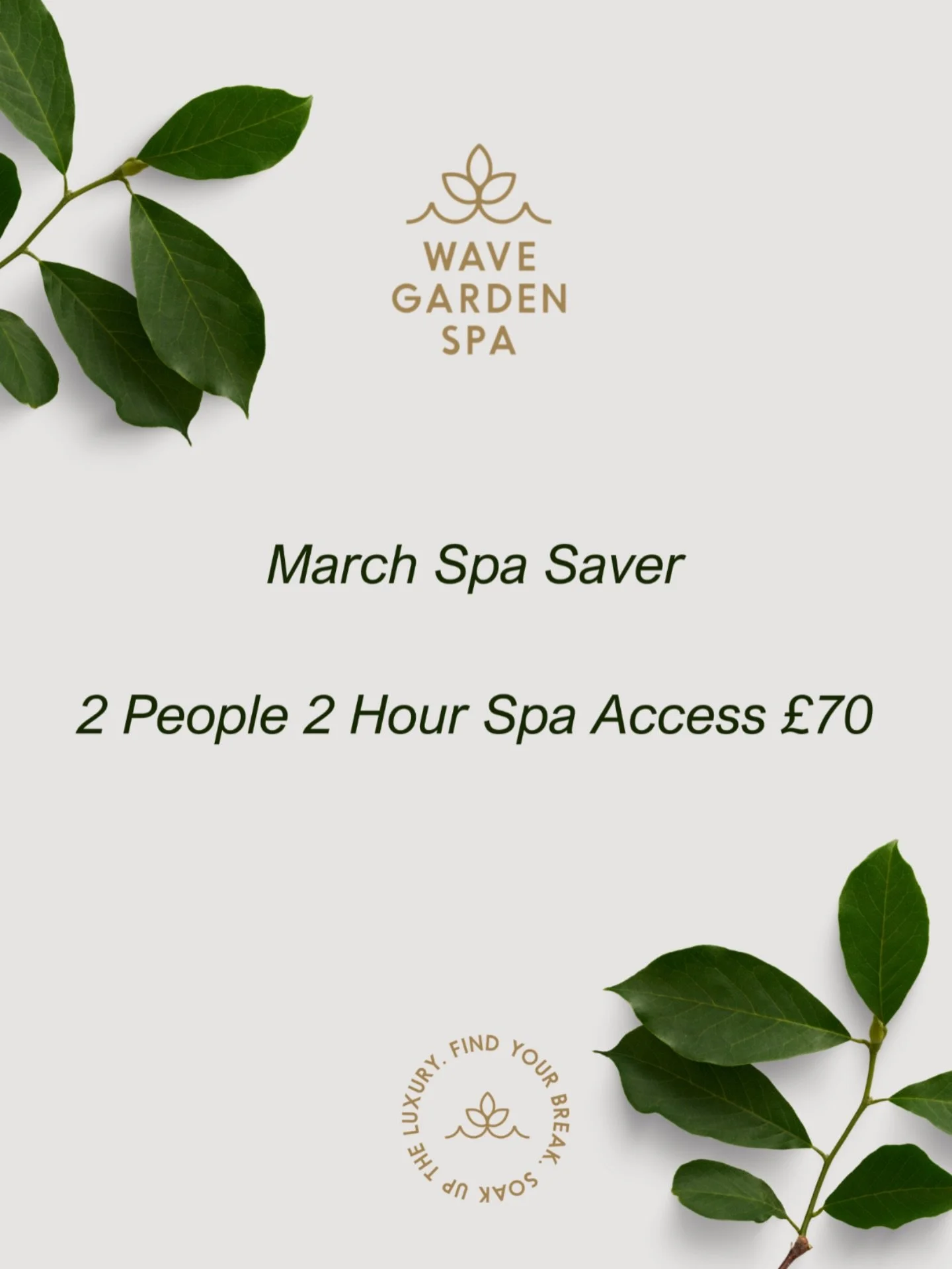 🌿 March Spa Saver &ndash; &pound;70 for Two 🌿

Midweek reset, anyone? 💆&zwj;♀️💙
Enjoy 2 hours of spa access for two people for just &pound;70 &mdash; available Monday to Friday throughout March 🕊️✨

The perfect excuse for a catch-up 👯&zwj;♀️, d