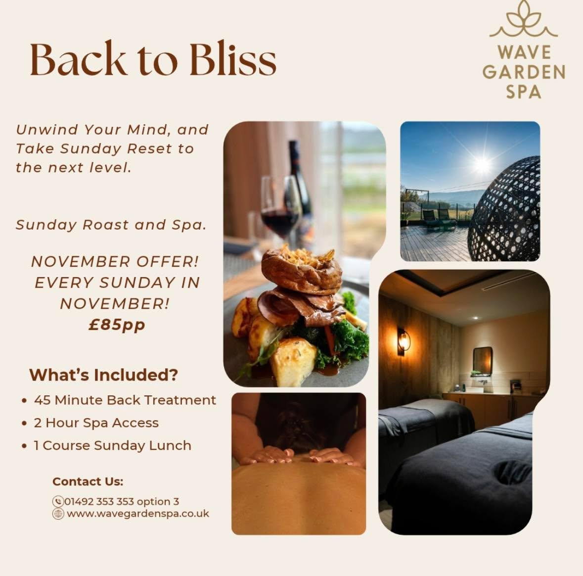 ✨ BACK TO BLISS SUNDAY ✨

You loved this so much in October we&rsquo;re bringing it back for November! 

Your Sunday reset starts here&hellip; 🤍

Escape the Sunday scaries and spend the day relaxing, unwinding and indulging at Wave Garden Spa 🌿

Fo