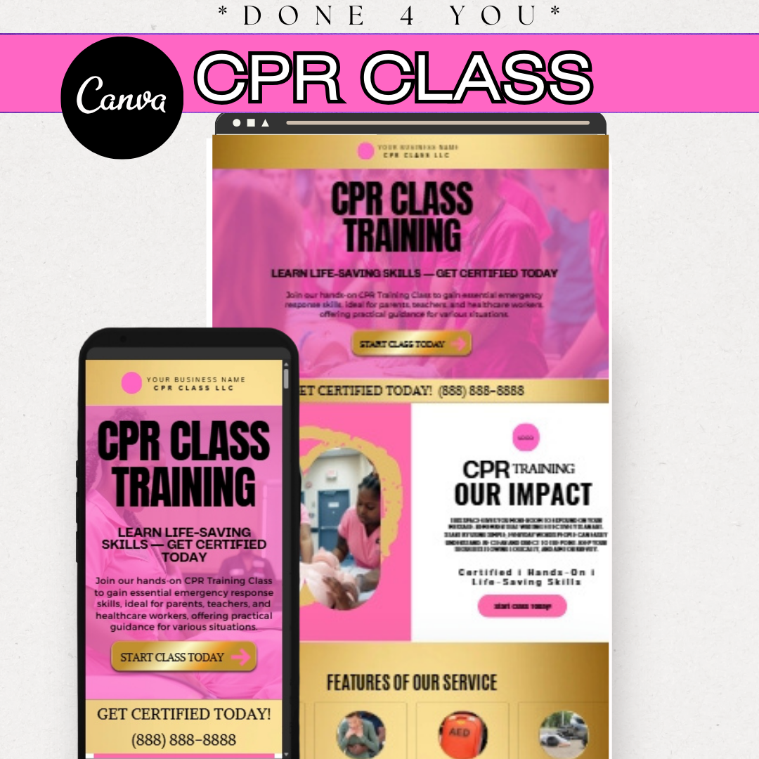 CPR Training Website Canva Template | CPR Class Website Design | First Aid & BLS Training Website | Editable Canva Website Template