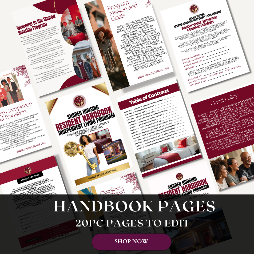 Shared Housing Resident Handbook Template | Transitional Housing Program Manual | Independent Living Program Policies | Editable Canva Handbook
