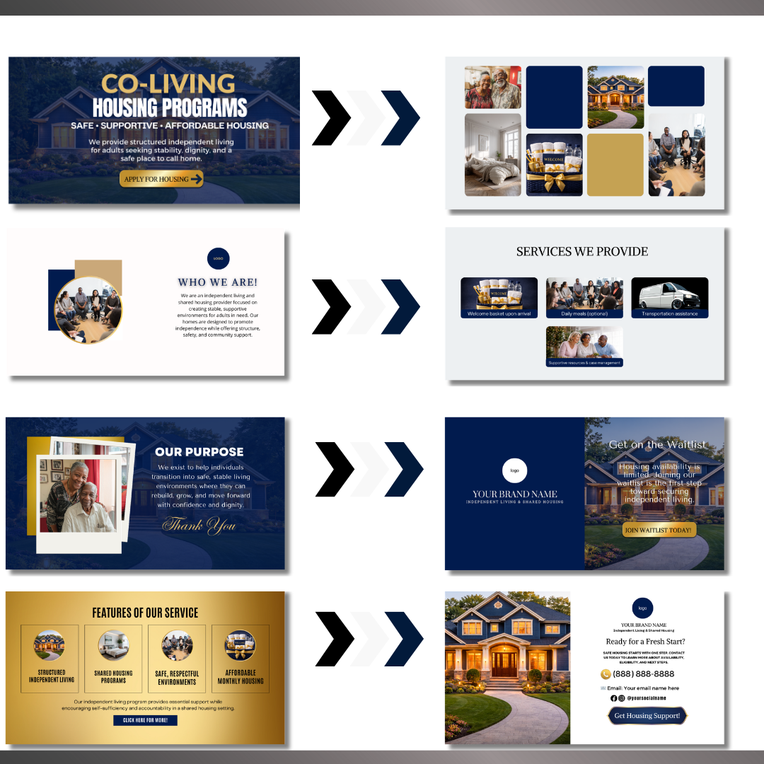 Independent Living Shared Housing Website Template | Editable Canva Site for Transitional Housing, Reentry & Support Services