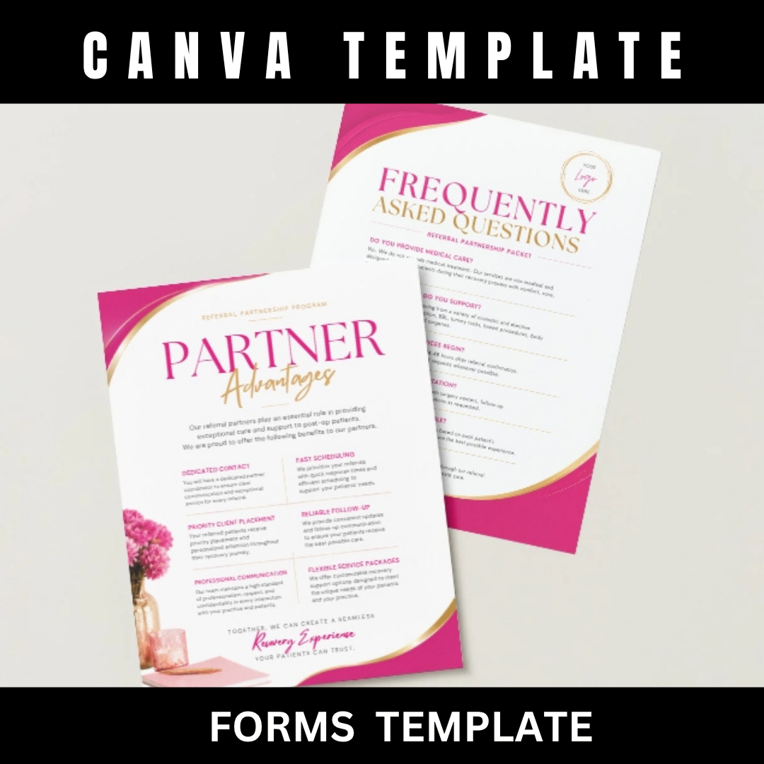Post-Op Referral Partnership Proposal Template | Medical Spa Partnership Packet | Surgery Recovery Referral Proposal | Editable Canva