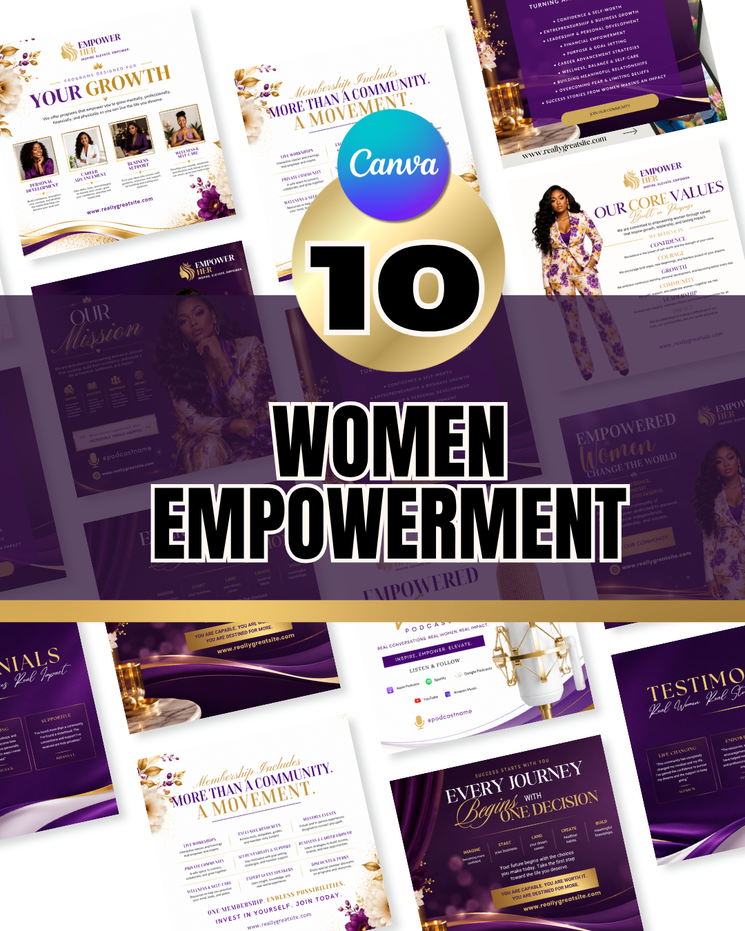 Women Empowerment Canva Instagram Templates | 10 Editable Social Media Posts