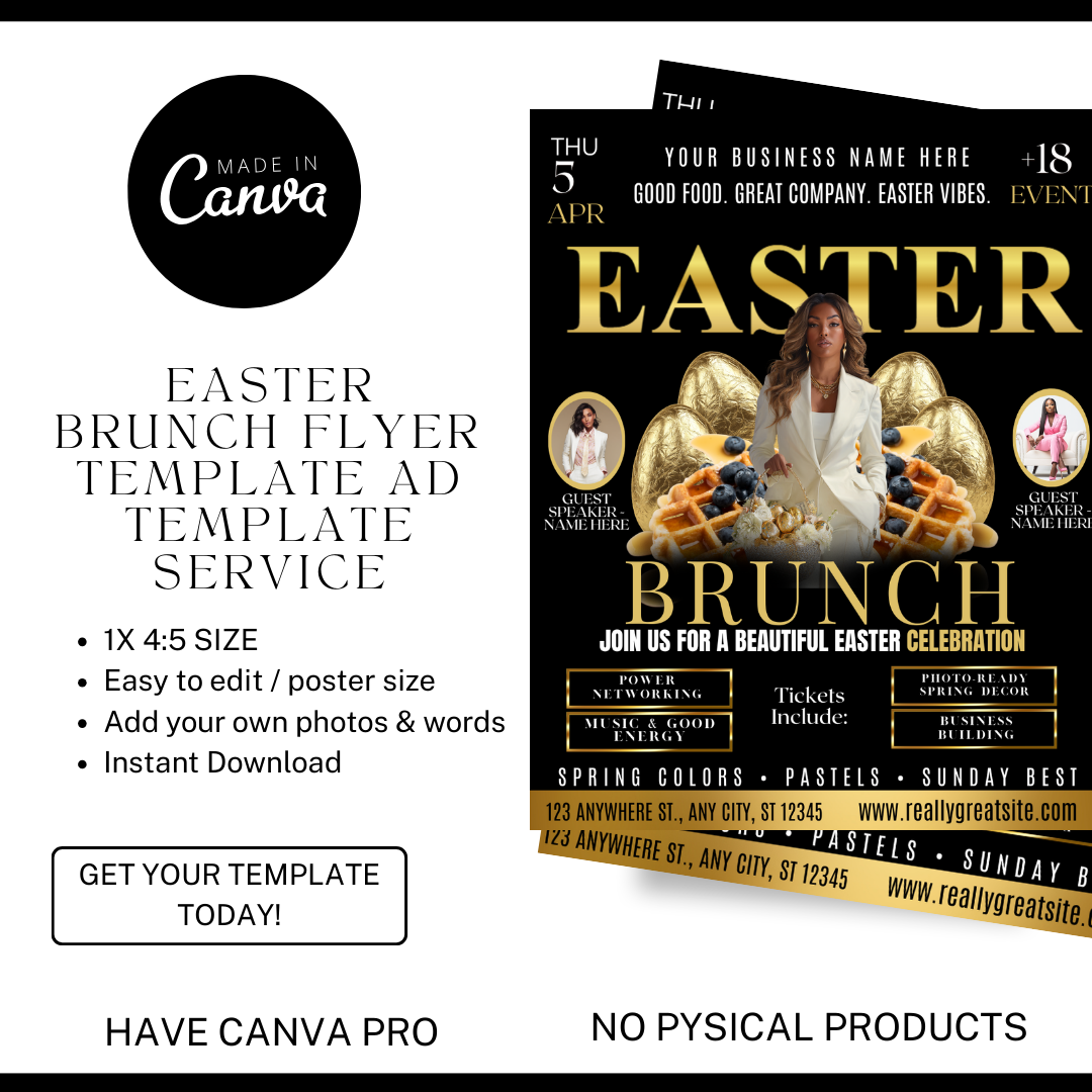 Easter Brunch Flyer Template | Editable Easter Event Flyer | Spring Brunch Invitation | Easter Sunday Brunch Poster | Canva Template