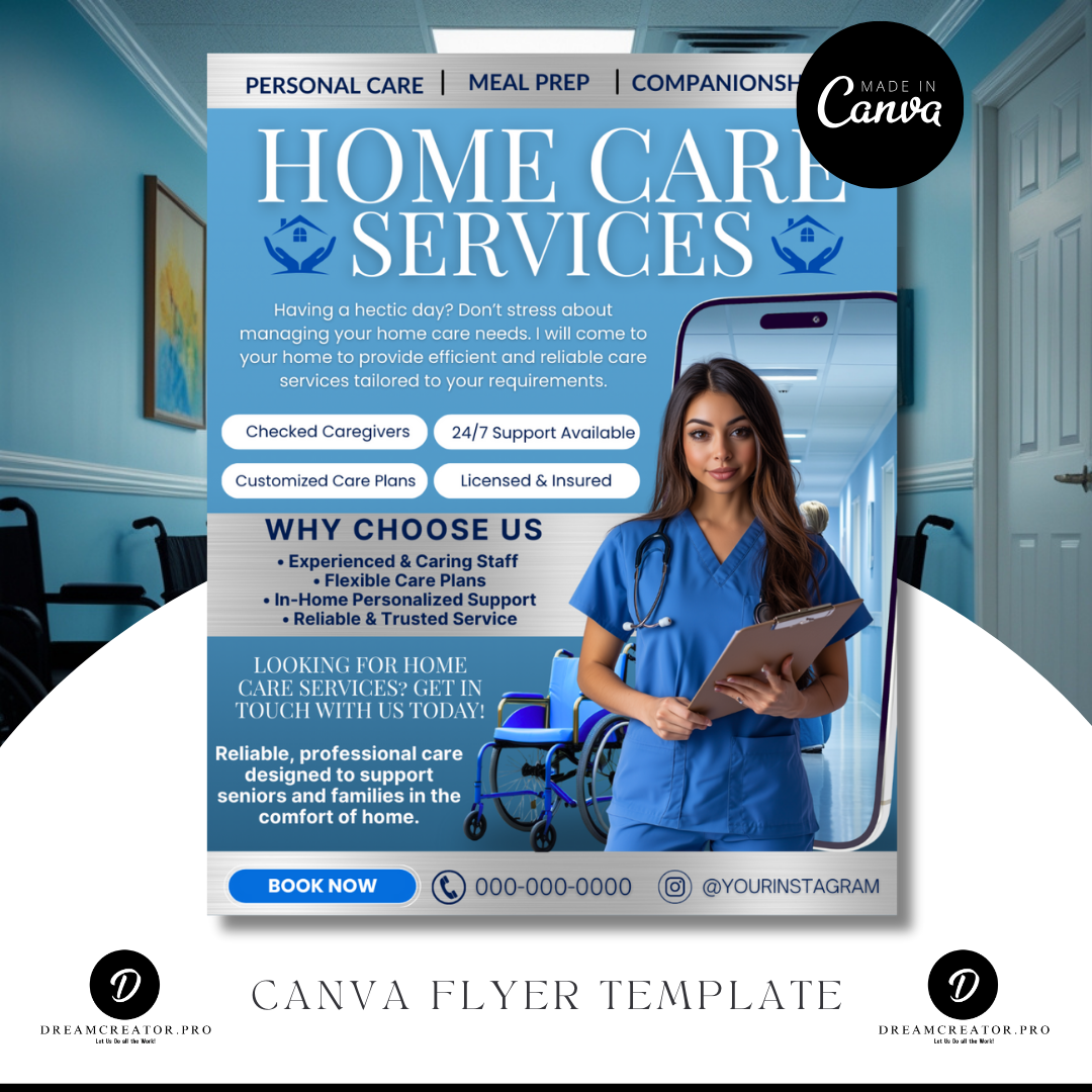 Home Care Service Flyer / DIY Home Care Service Flyer/ Canva Template 2026 / Medical Template / Medical flyer / Medical flyer Template / CNA