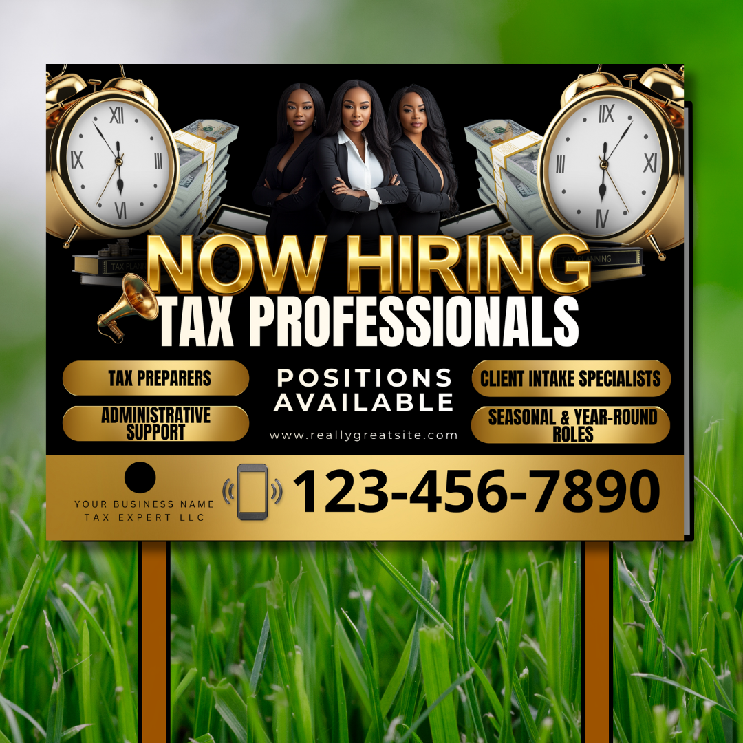 Hiring Tax Professionals Yard sign Template | Tax Team Recruitment Canva | Tax Office Hiring Ad Tax Yard Sign Template