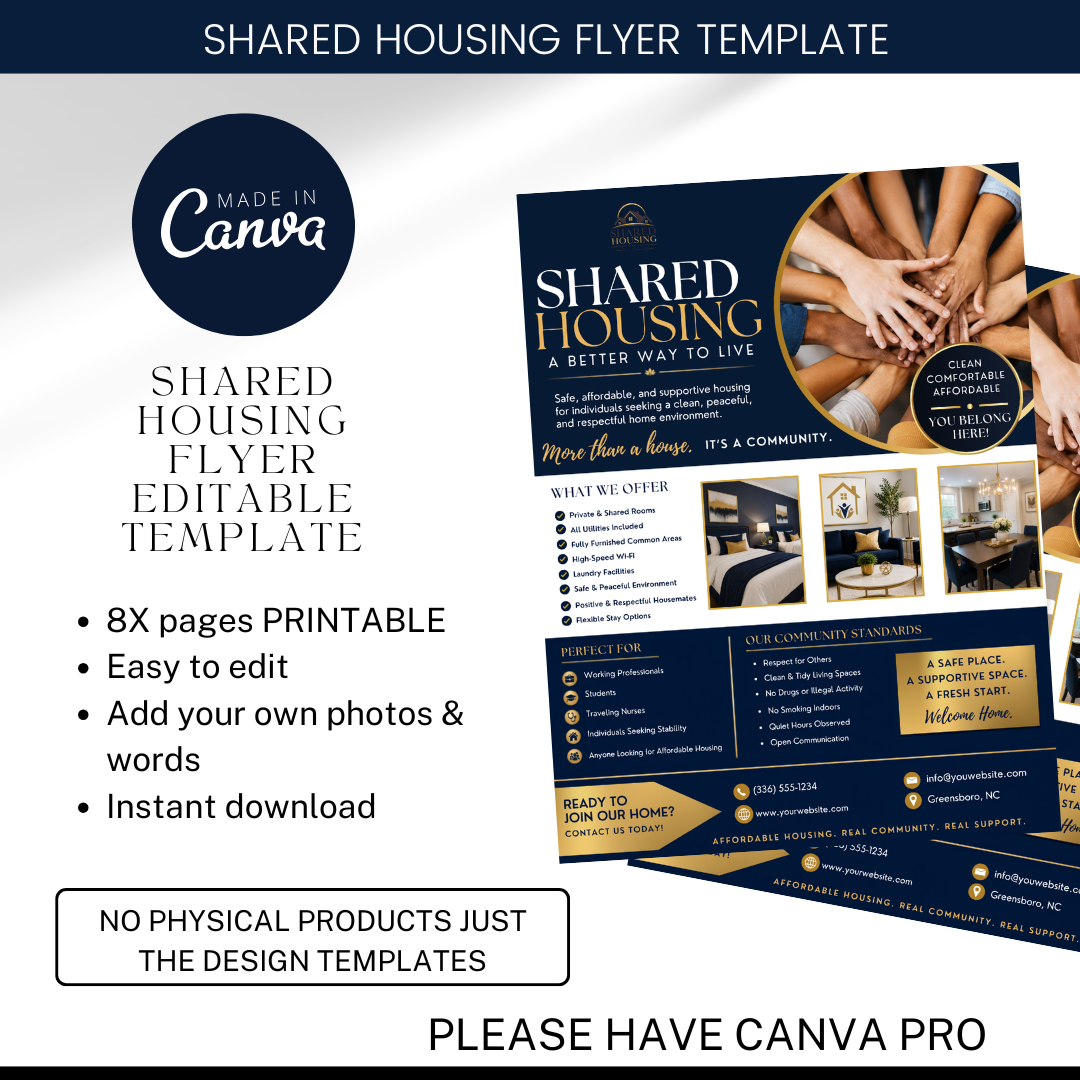 Shared Housing Independent Living Printable Flyer Bundle | Transitional Housing Canva Templates | Reentry, Seniors Supportive Living
