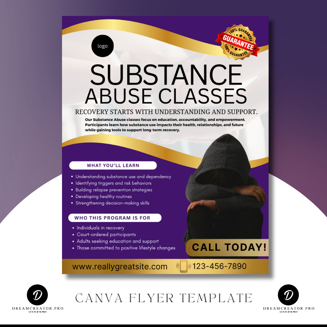 Substance Abuse Class Flyer Template | Recovery Education Program | Court Approved Style | Editable Canva Flyer | Substance Abuse Awareness Class