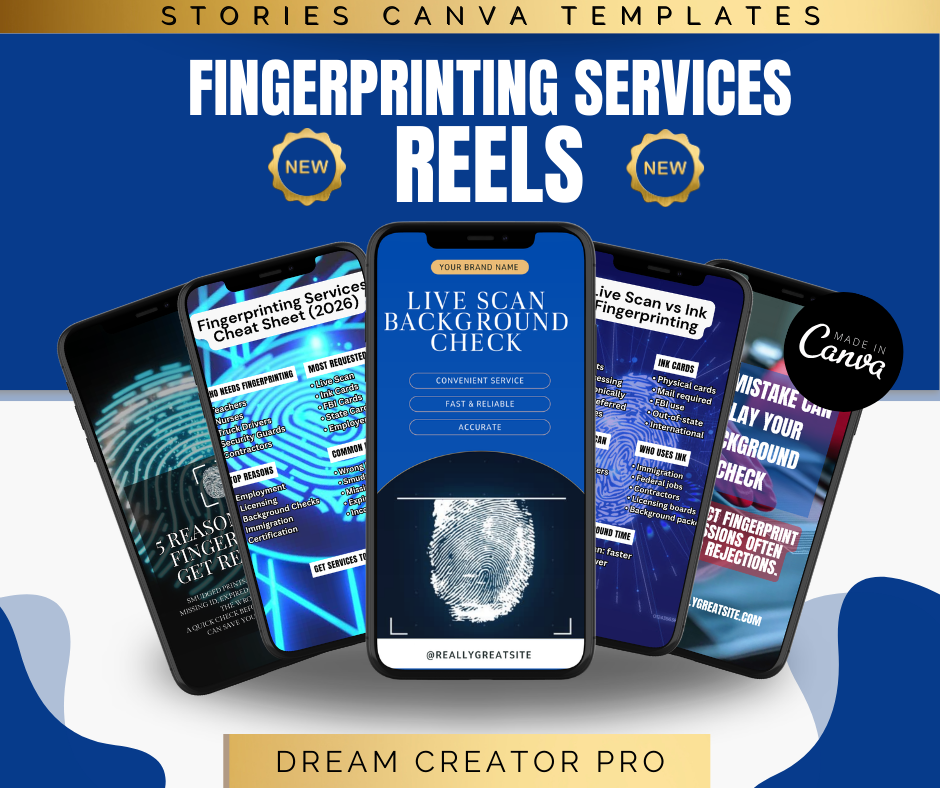 Fingerprinting Service Reels Templates | Live Scan & Ink Fingerprinting Instagram Reels | Background Check & Fingerprinting Marketing | Canva Editable