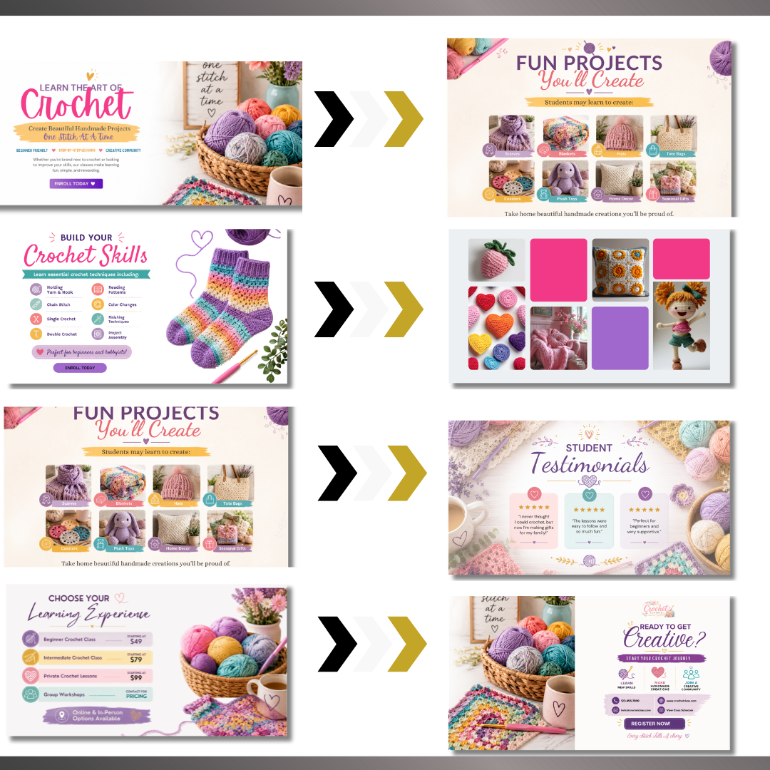 Crochet Class Website Template | Crochet Course Canva Website | Craft Business Website Design | Editable Canva Landing Page