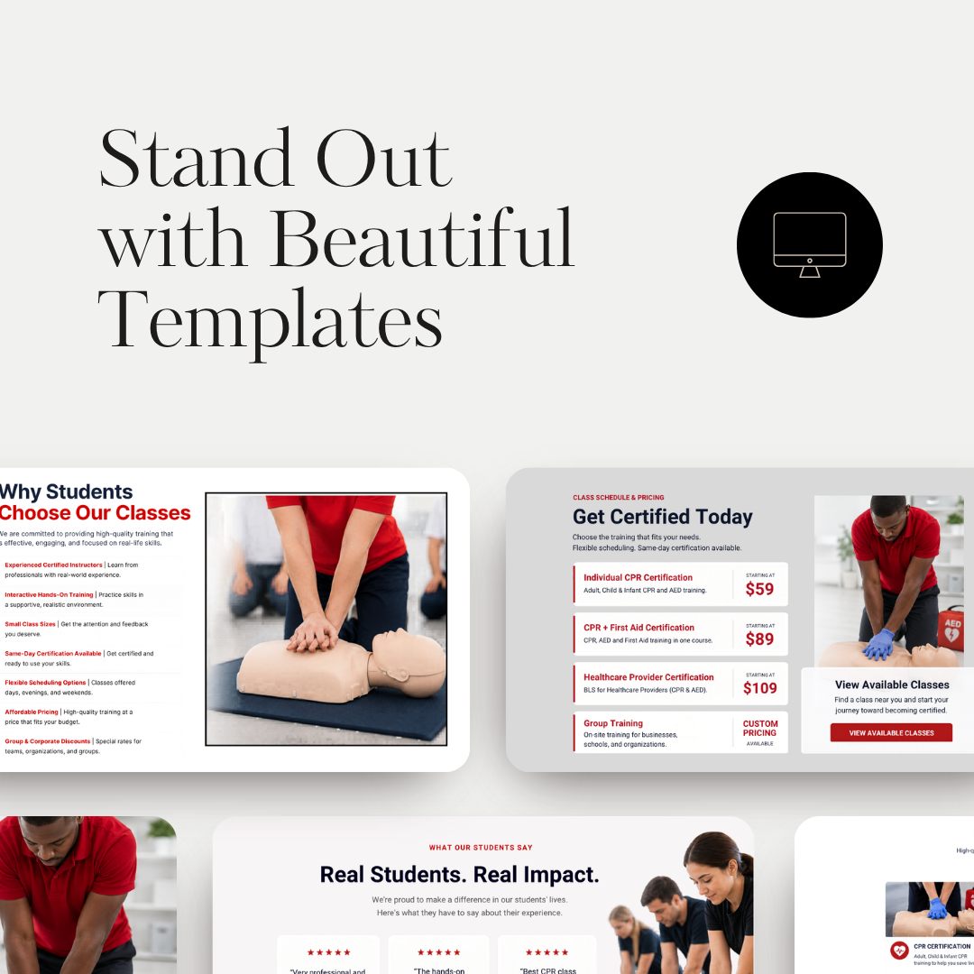 CPR Training Website Template Canva | CPR Class Landing Page | First Aid Website | AED Certification Business | Healthcare Instructor
