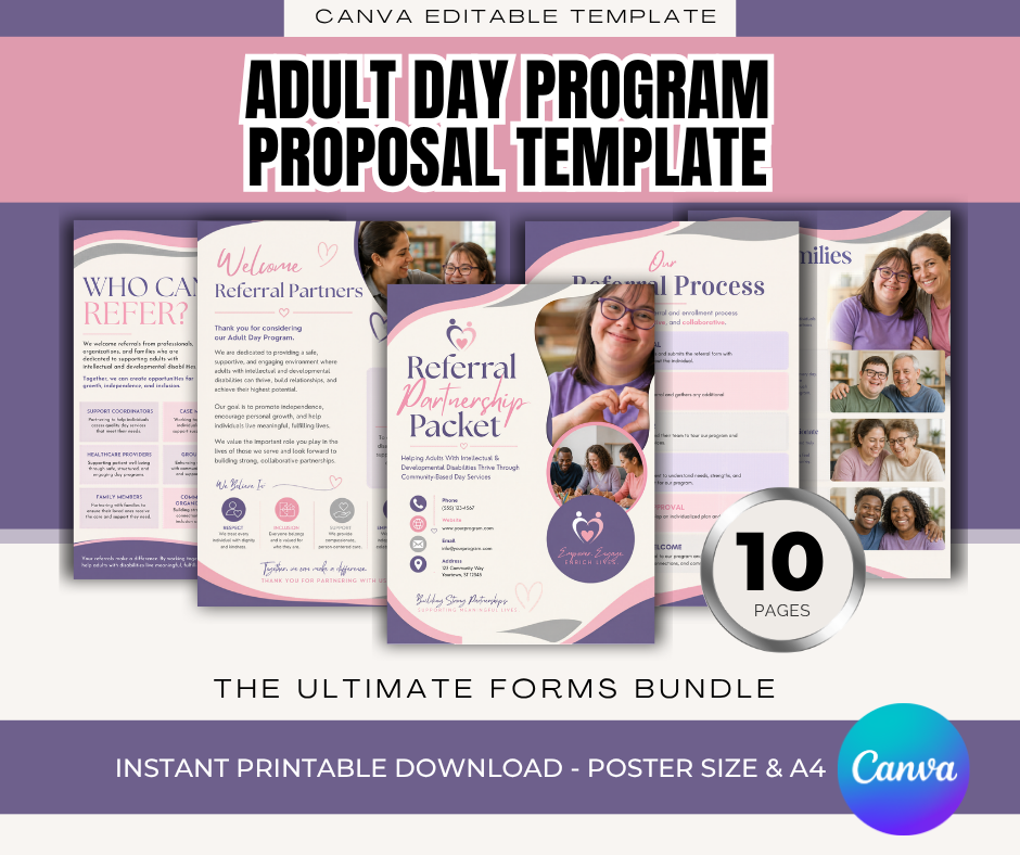 Adult Day Program Proposal Template | Referral Partnership Proposal | Disability Services Proposal Packet | Editable Canva Proposal