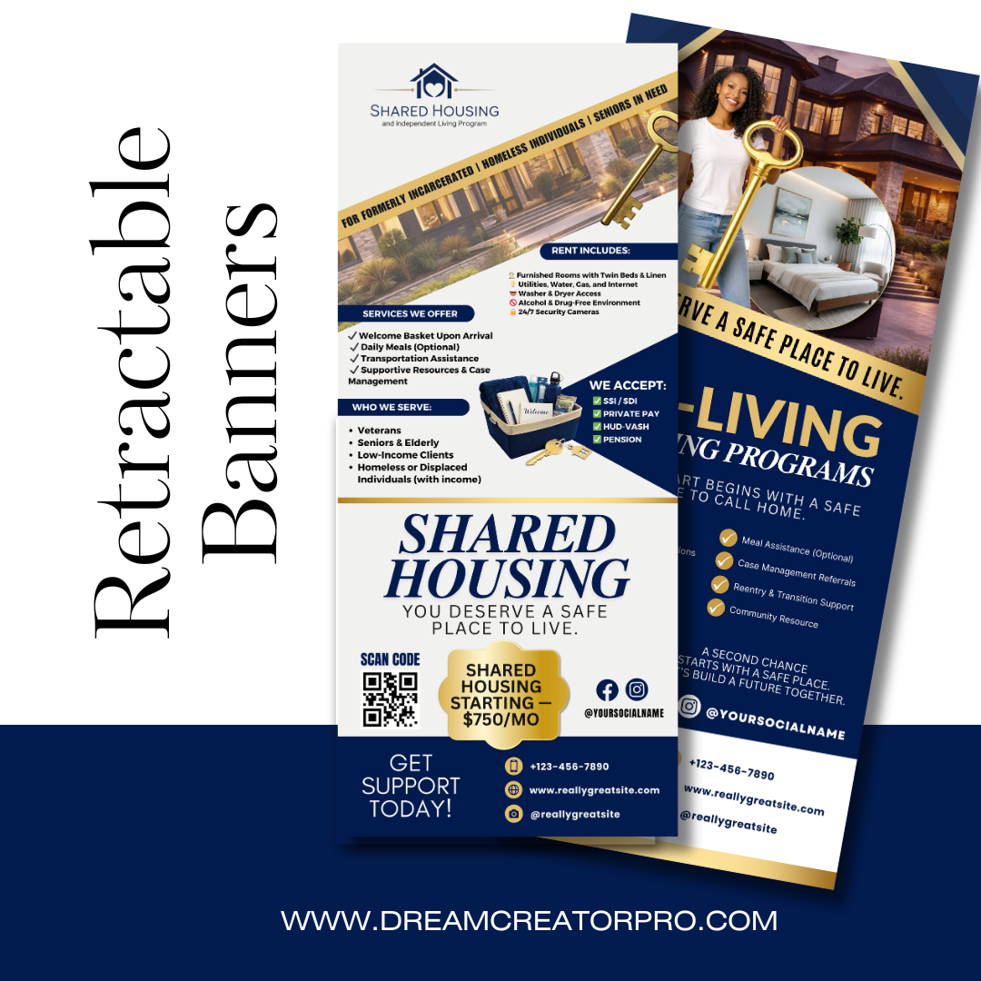 Shared Housing Retractable Banner Template | Co-Living Business Banner Canva Template | Independent Living Marketing Display | Real Estate Workshop Banner Set