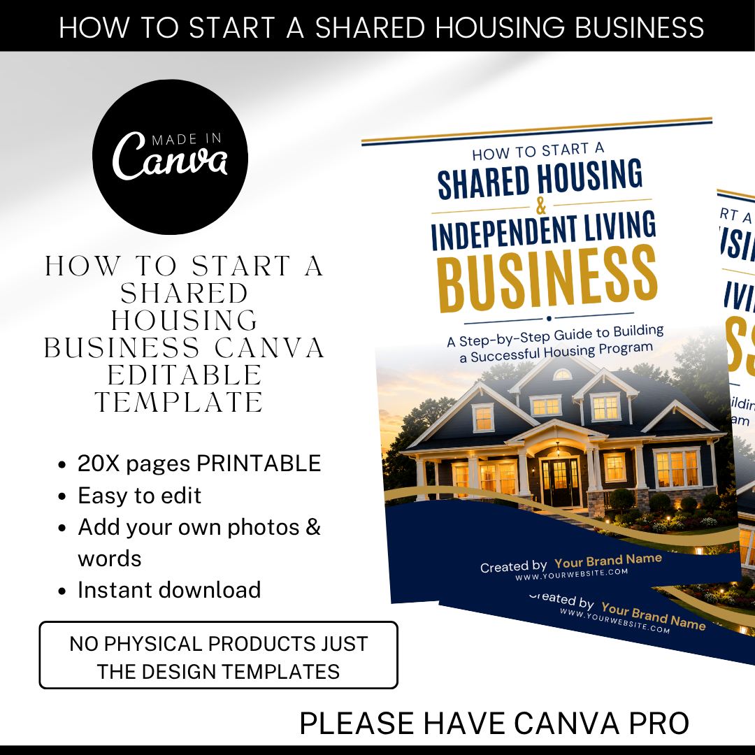 How to Start a Shared Housing Business Canva eBook | Independent Living Guide | Transitional Housing Startup Workbook | ILF Business Course