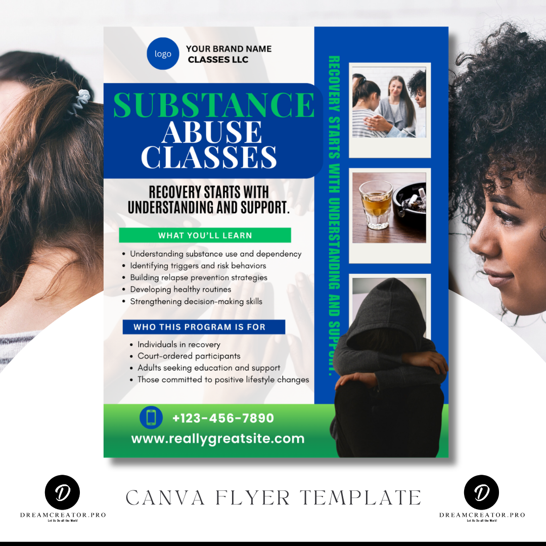 Substance Abuse Class Flyer Template | Recovery Education Program | Court Approved Style | Editable Canva Flyer | Substance Abuse Awareness Class