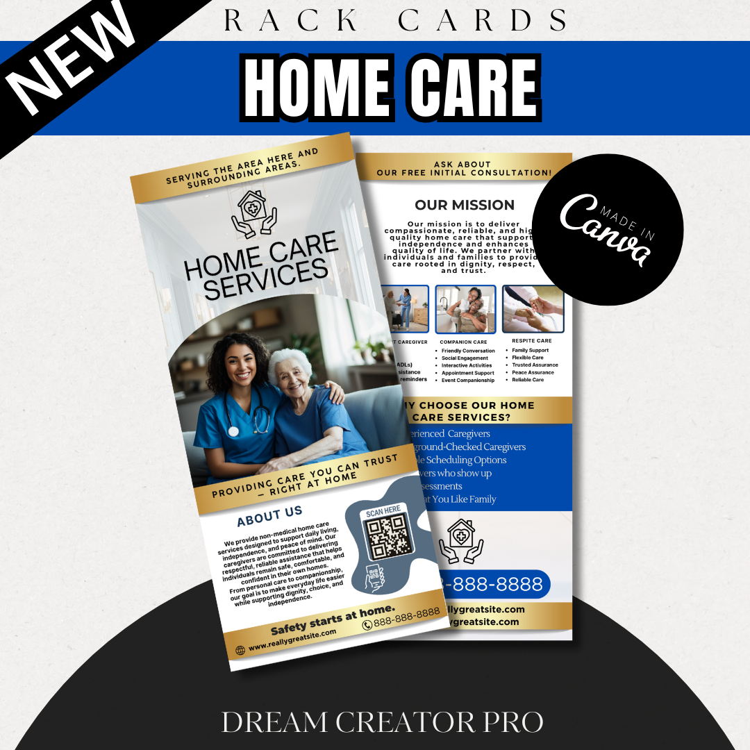Home Care Service Rack Card / DIY Home Care Service Flyer/ Pink Home Care senior / Medical Template / Medical / Home Care / CNA / Printable (Copy)