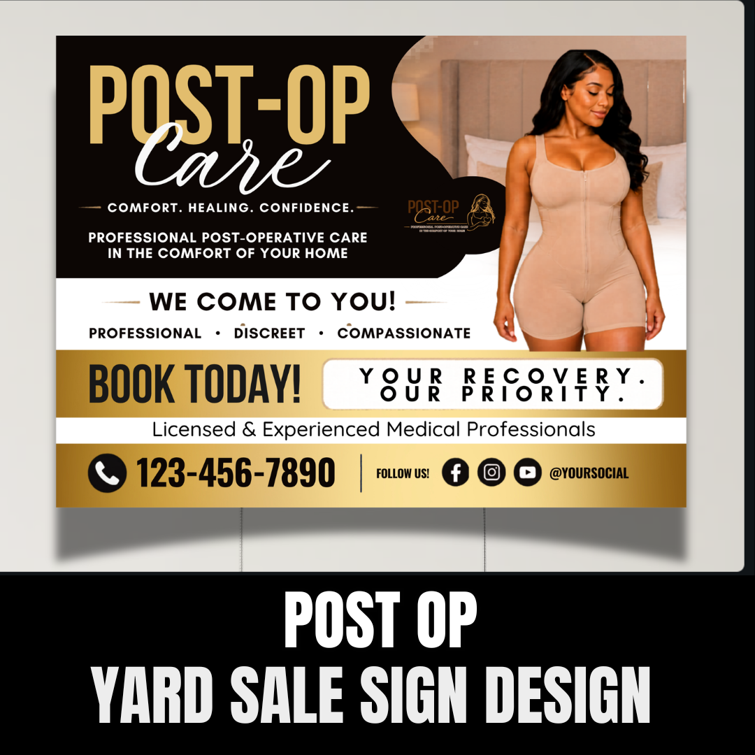 Post Op Yard Sign Canva Template | Editable Recovery Care Sign | Post Surgery Care Advertising Template | Medical Spa Yard Sign Design