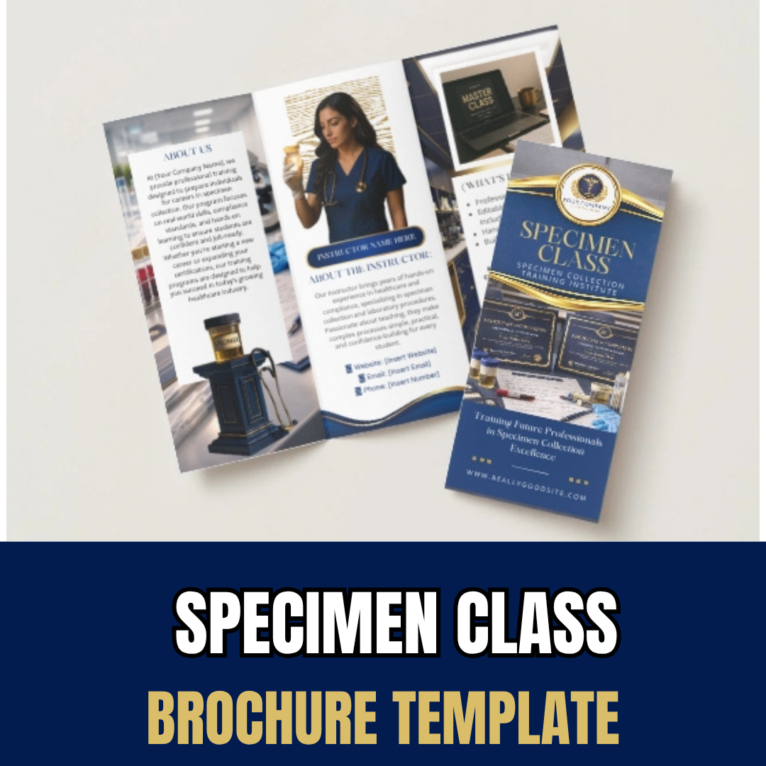 Specimen Collection Course Brochure Template | Drug Testing Training Flyer | Mobile Lab Certification Canva Template