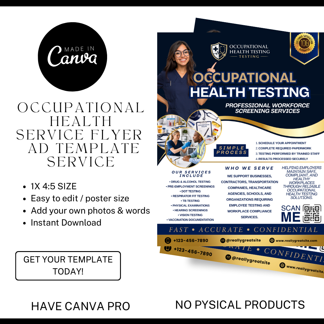 Occupational Health Testing Template / DIY Medical Service Flyer/ Mobile Physical Exam / Medical flyer / health / Drug testing / Doctors ig