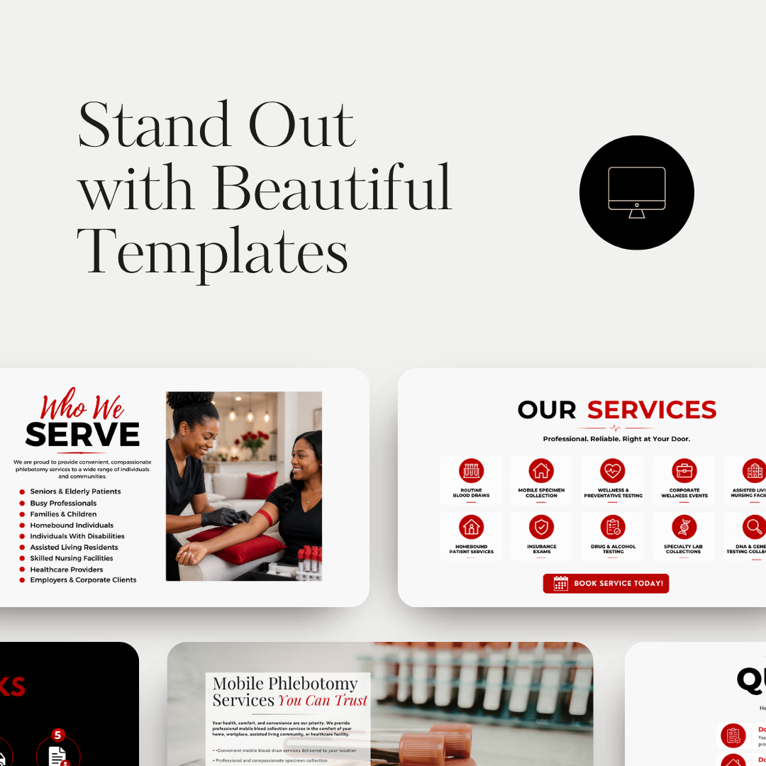 Phlebotomy Website Canva Template | Mobile Blood Collection Business Website | Healthcare Service Website Design | Editable Landing Page