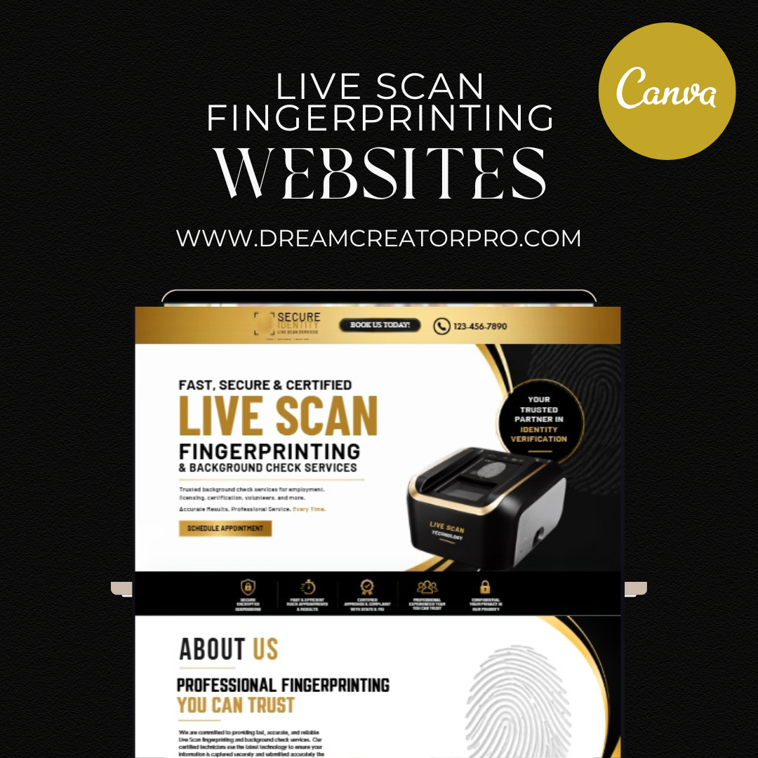 Live Scan Fingerprinting Canva Website Template | Editable Background Check Landing Page