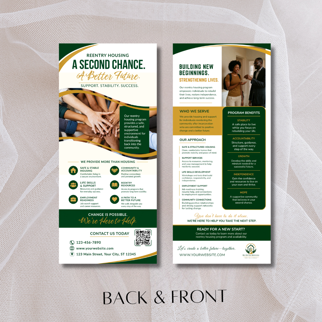 Reentry Housing Rack Card Canva Template | Transitional Housing Marketing | Half Page Flyer | Reentry Program Brochure | Editable Canva