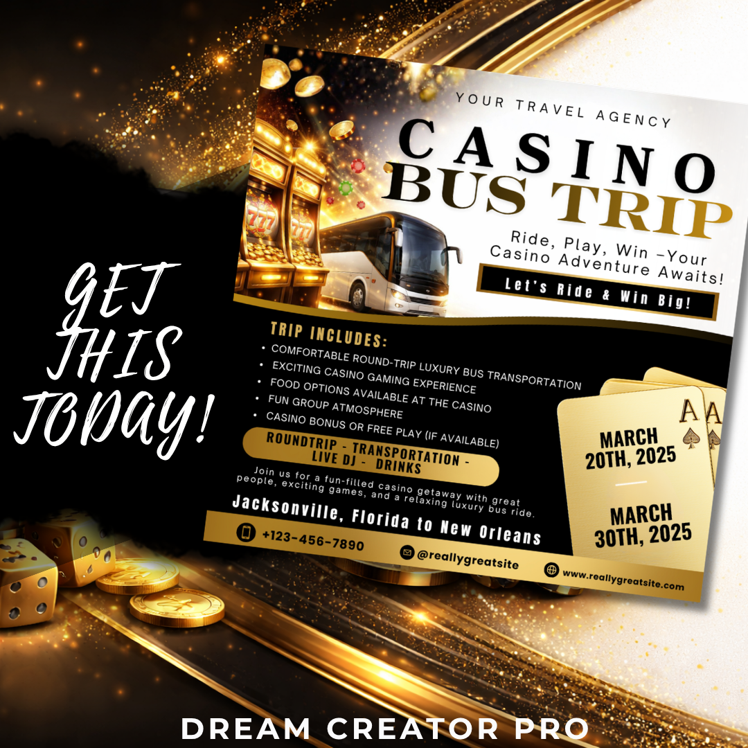 Casino Bus Trip Flyer Template / Travel Agent Canva / Travel Agency / Bus Service / Booking Template / DIY Travel Flyer / Gamble Getaway ig