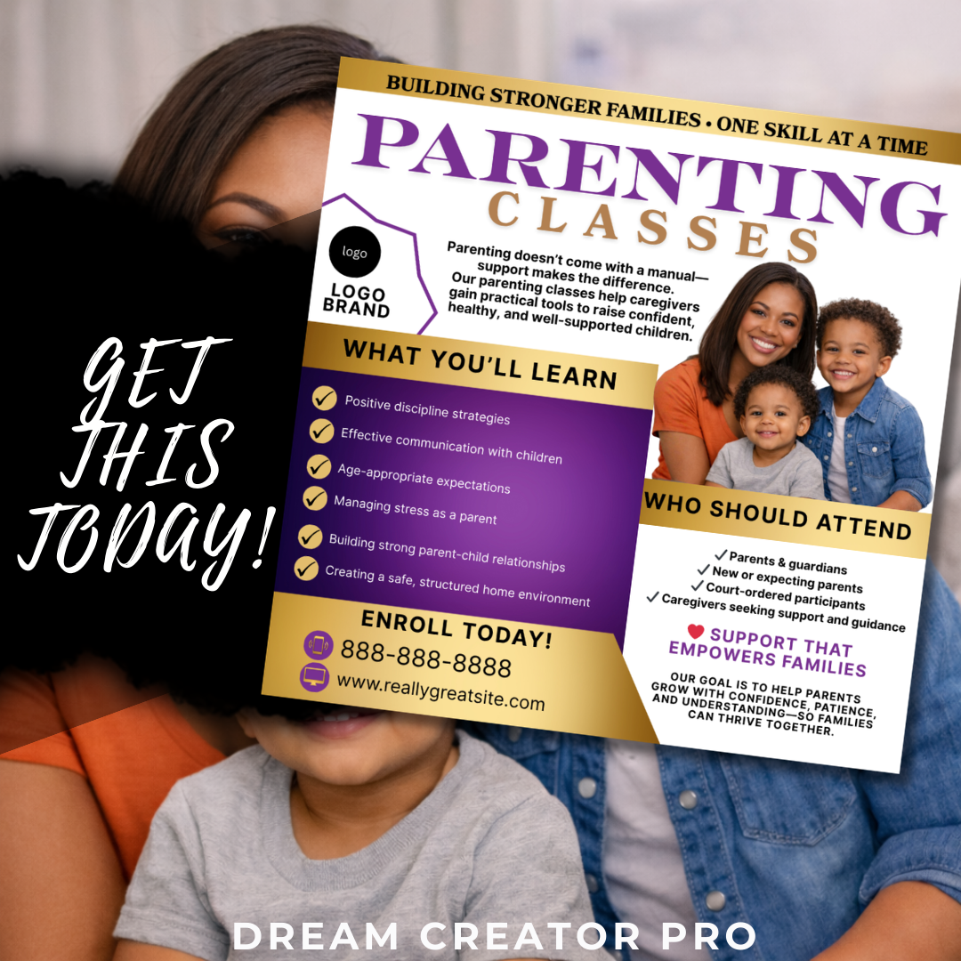 Parenting Class Flyer Template | Court Approved Parenting Classes | Family Education Program | Canva Editable Flyer