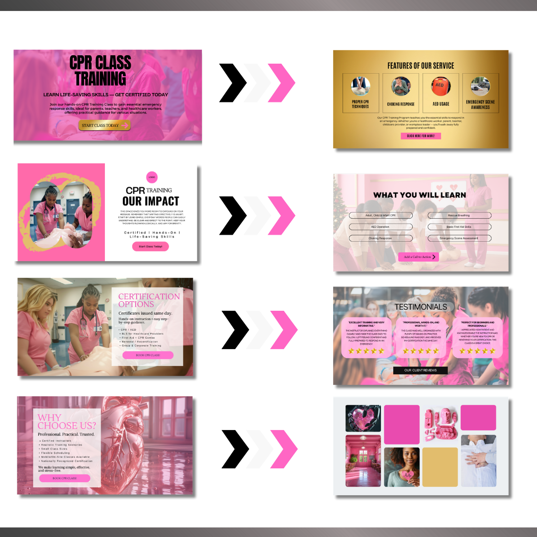 CPR Training Website Canva Template | CPR Class Website Design | First Aid & BLS Training Website | Editable Canva Website Template