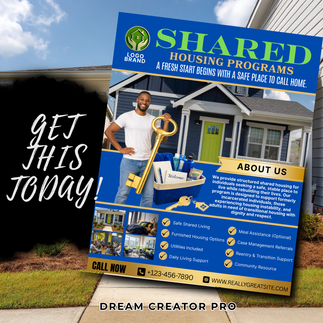 Shared Housing Flyer Template | Affordable Living Canva Flyer | Transitional Housing Room Rental Ad | Editable Design
