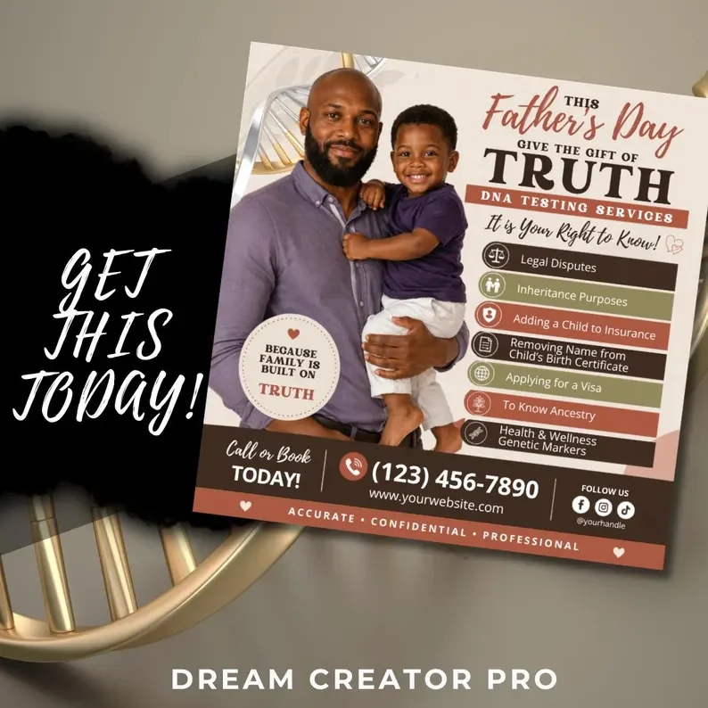 Father’s Day DNA Testing Flyer Template | Editable Canva DNA Services Flyer | Paternity Test Marketing Flyer | DNA Testing Social Media Post (Copy)