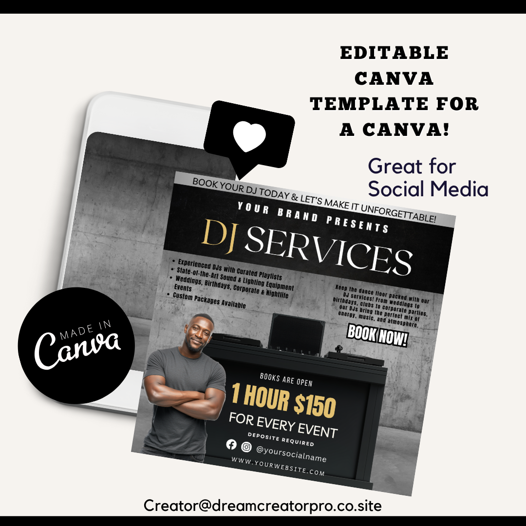 DJ Booth Rental Flyer Template | Canva Editable IG Post | DJ Equipment Rental Party Flyer | Nightlife Event Digital Download / dj services