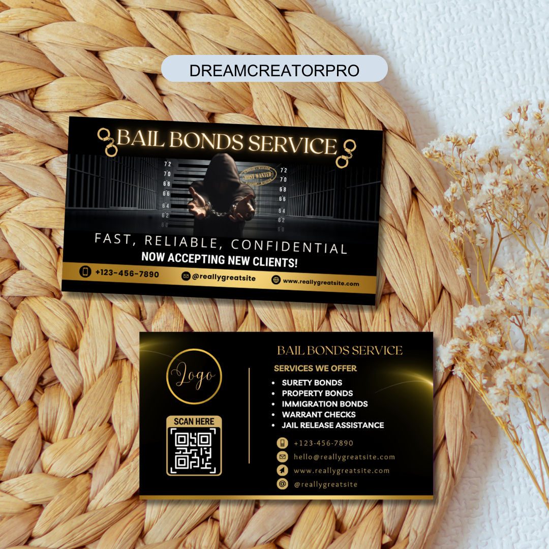 Bail Bonds Service Business Cards / Background Check Video / Verification / Bail Bond Agency Cards / Warrant Check / Security Services / IG