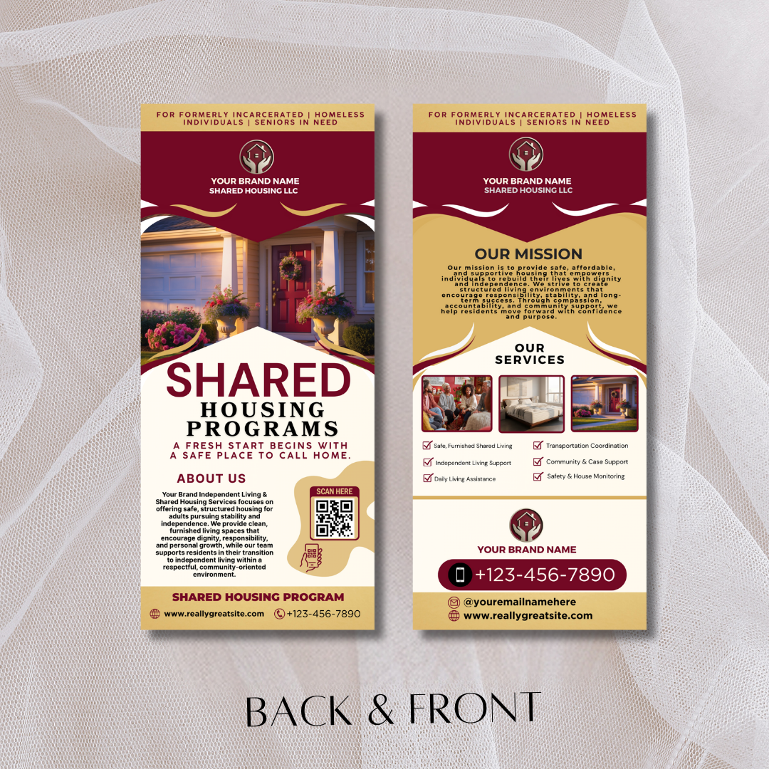 Shared Housing Rack Card Template | Independent Living & Reentry Housing Canva Marketing Card Design (Copy) (Copy)