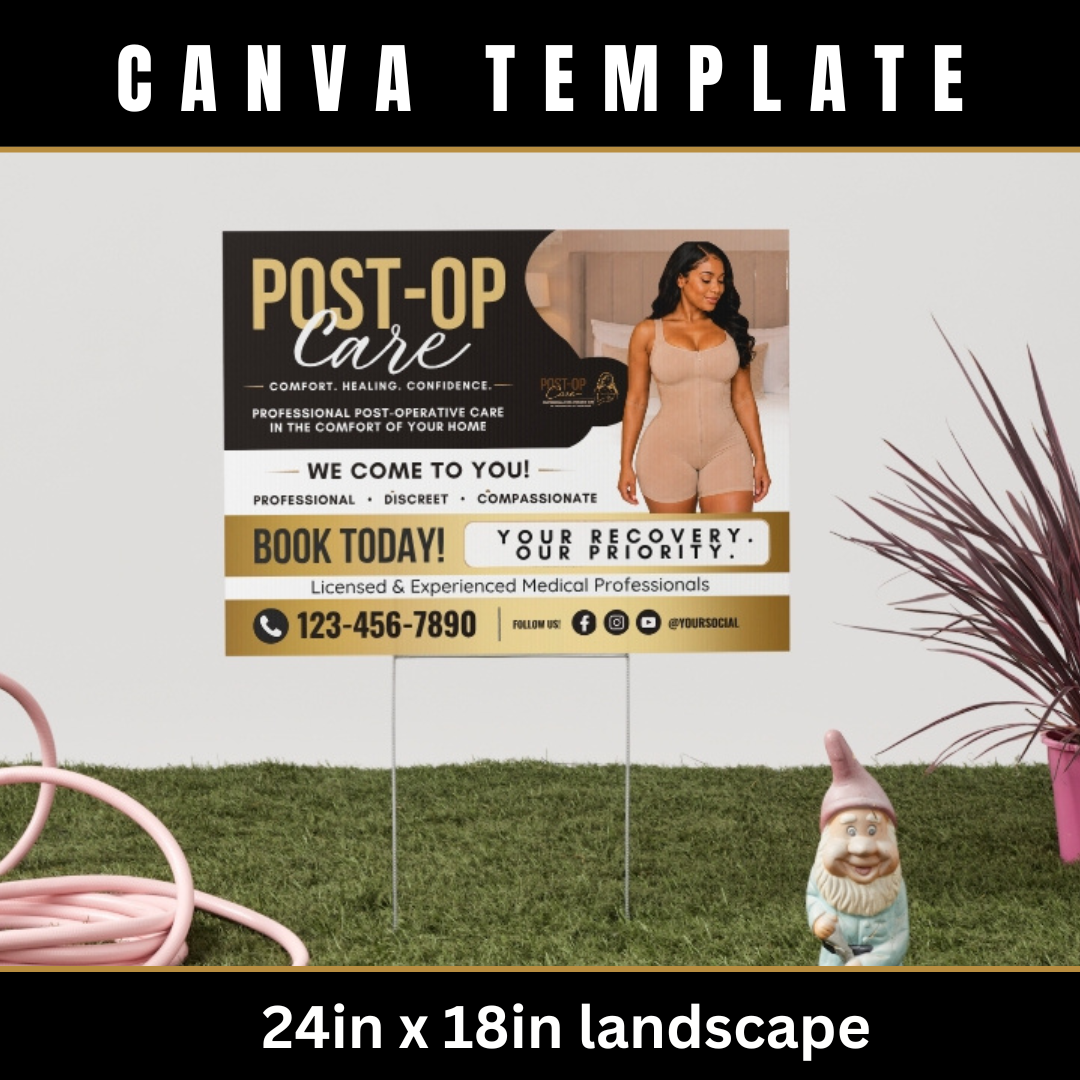 Post Op Yard Sign Canva Template | Editable Recovery Care Sign | Post Surgery Care Advertising Template | Medical Spa Yard Sign Design